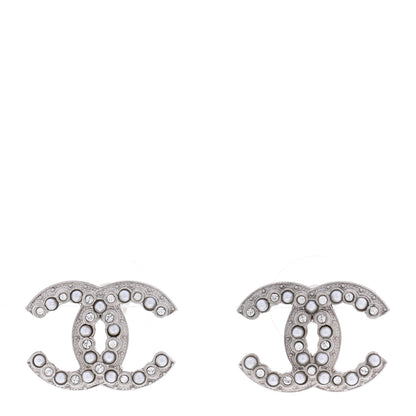 Chanel Crystal Pearl CC Earrings Silver 1 of 4