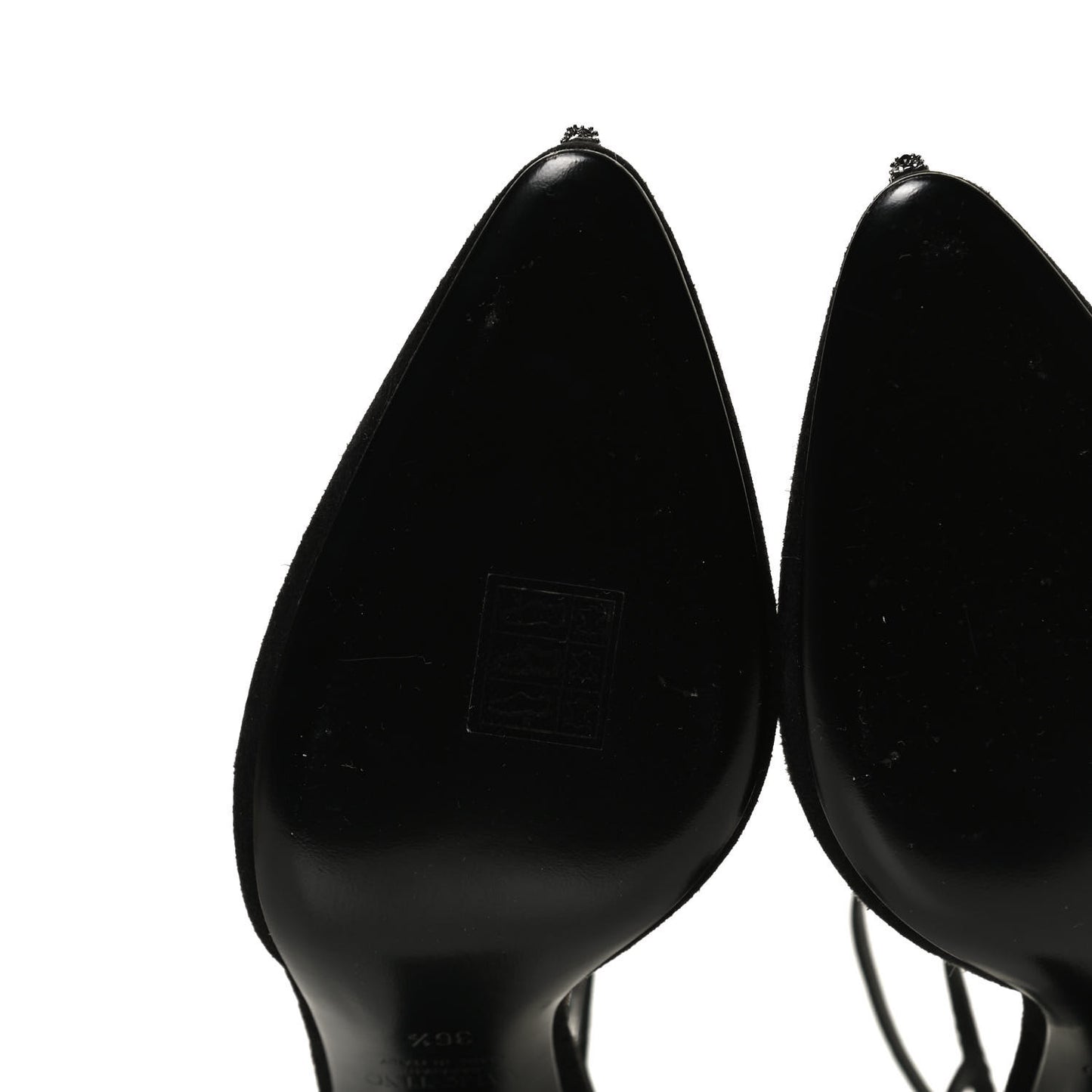 Suede Crystal Snake Embellished Ankle Strap Pumps 36.5 Black