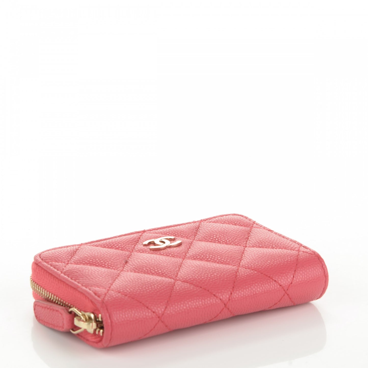 Caviar Quilted Zip Around Coin Purse Wallet Dark Pink
