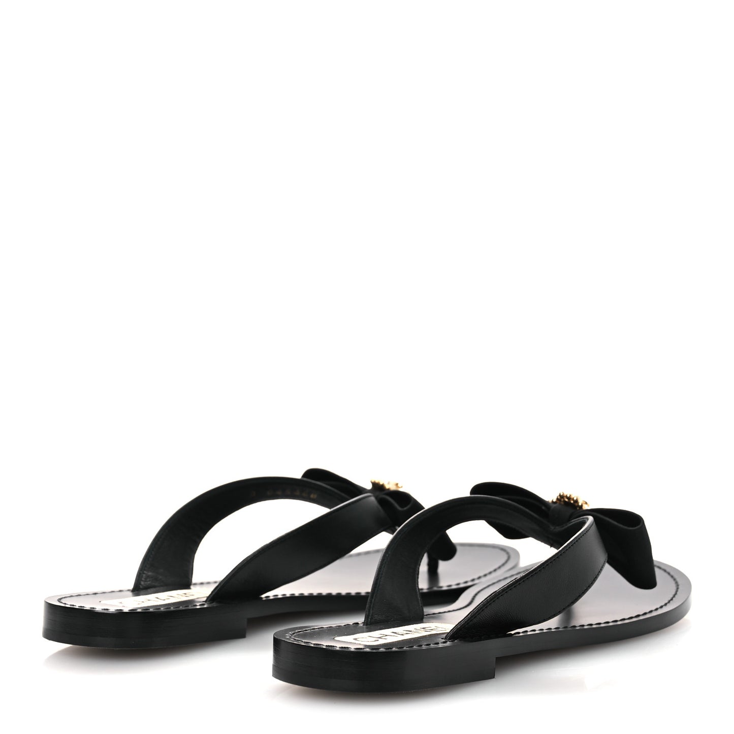 Lambskin Grosgrain Bow Pearl Thong Sandals 39 Black