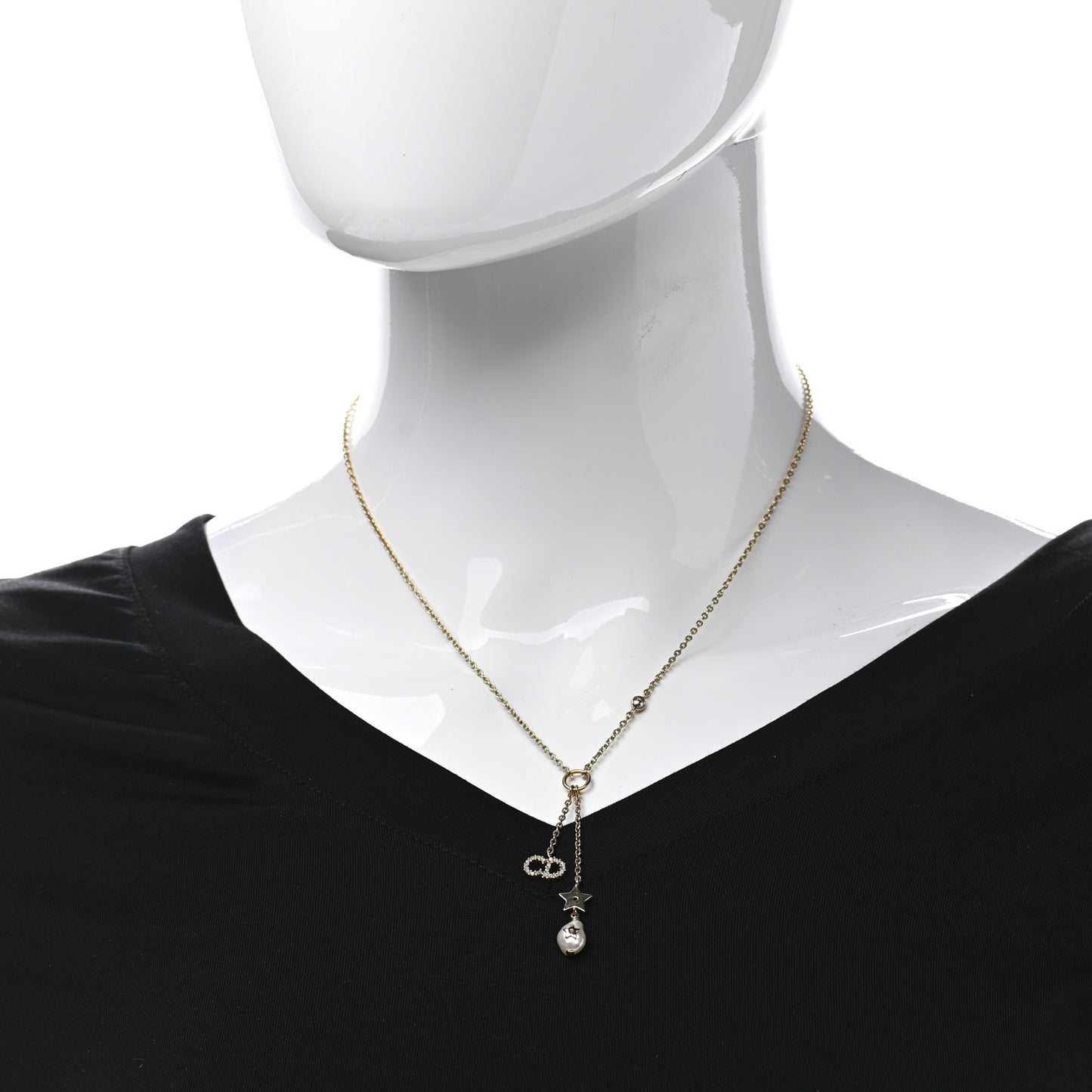 Crystal Pearl CD Shiny-D Tribal Long Necklace Gold
