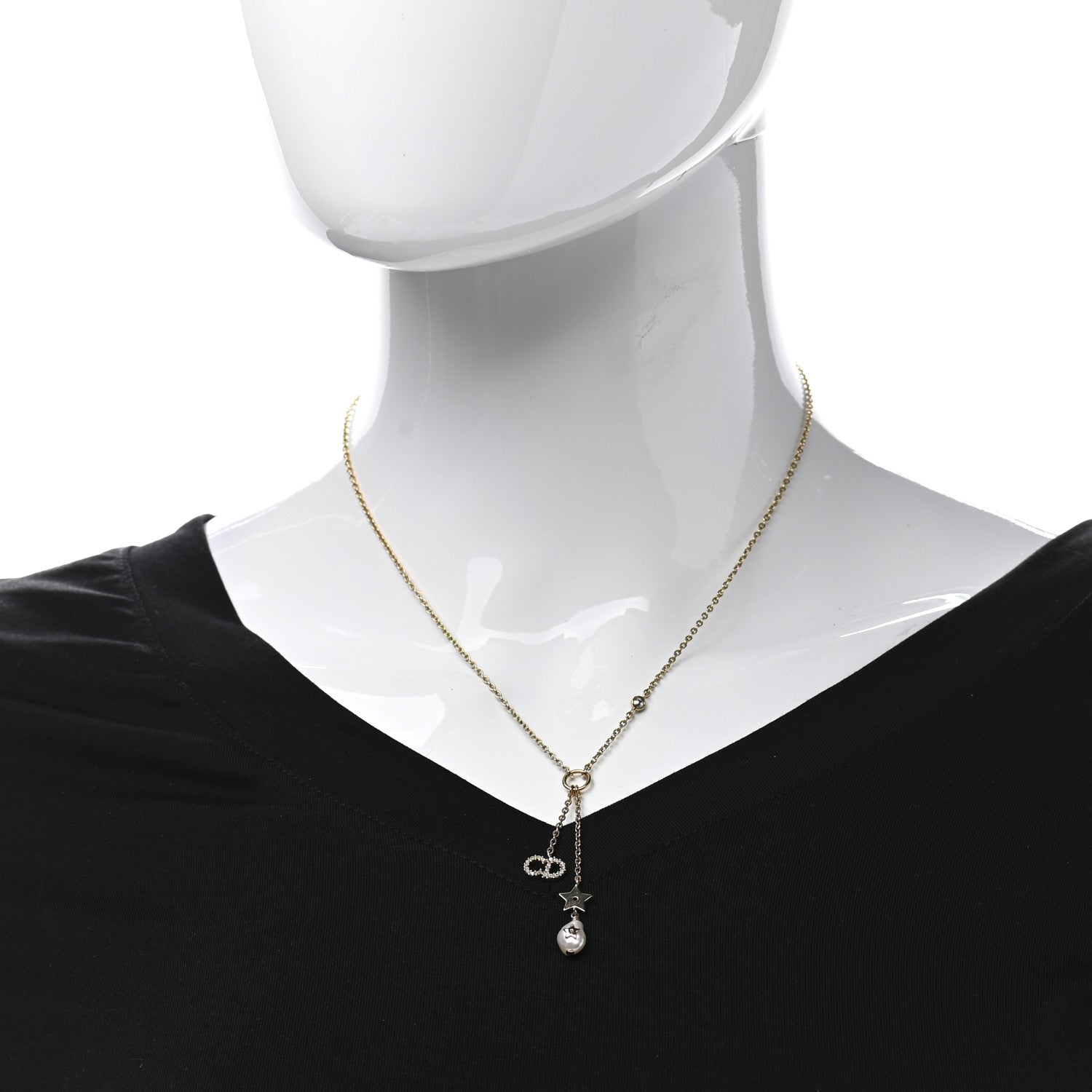 Christian Dior Crystal Pearl CD Shiny-D Tribal Long Necklace Gold 2 of 5