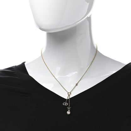 Christian Dior Crystal Pearl CD Shiny-D Tribal Long Necklace Gold 2 of 5