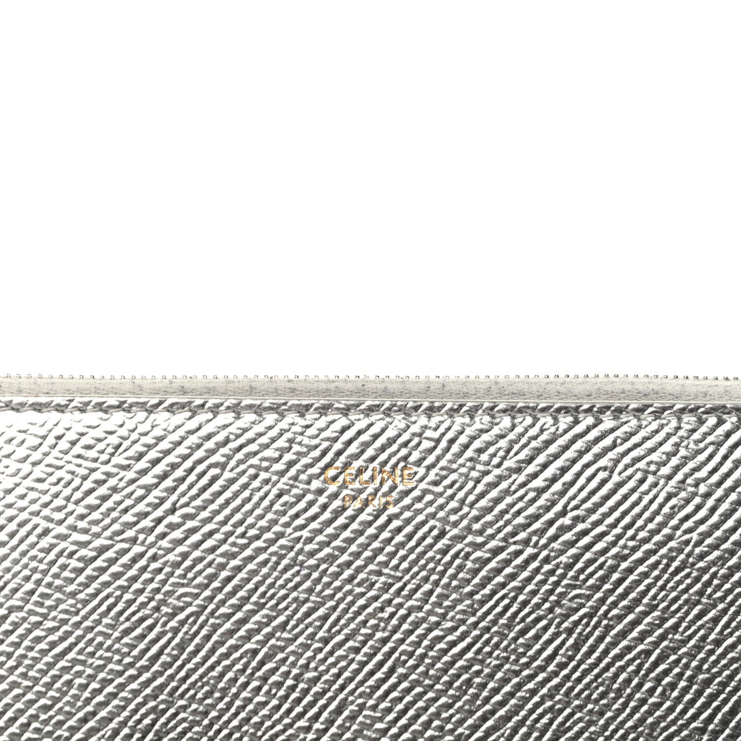 Laminated Grained Calfskin Large Zip Around Multifunction Wallet Silver