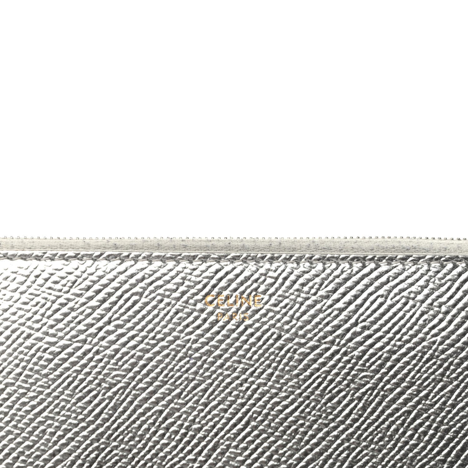 Celine Laminated Grained Calfskin Large Zip Around Multifunction Wallet Silver 6 of 7
