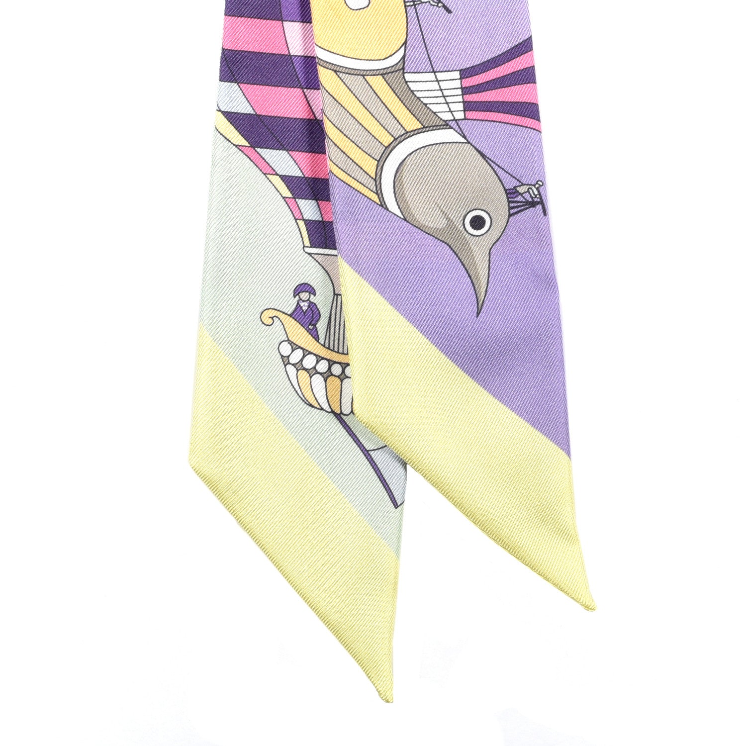 Hermes Silk Les Folies Du Ciel Twilly Mauve Jaune Vert 2 of 4
