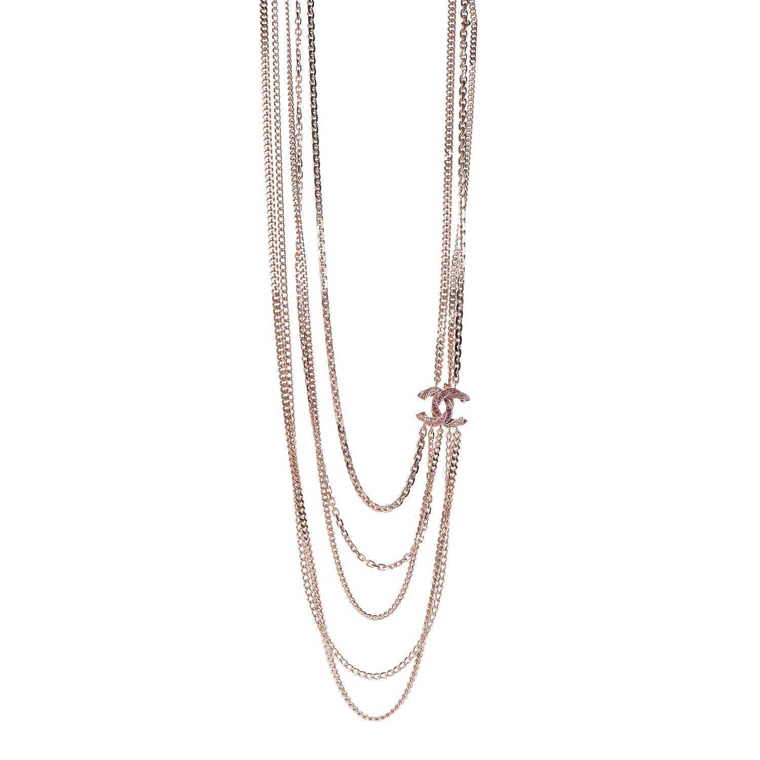 Chanel Crystal CC Multi Strand Chain Necklace Pink Gold 1 of 8