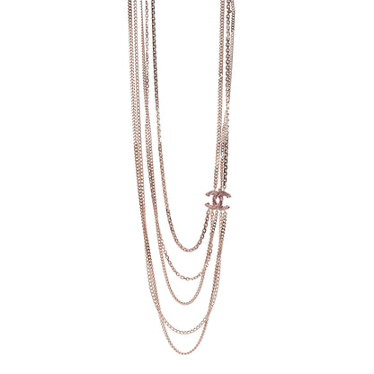 Chanel Crystal CC Multi Strand Chain Necklace Pink Gold 1 of 8