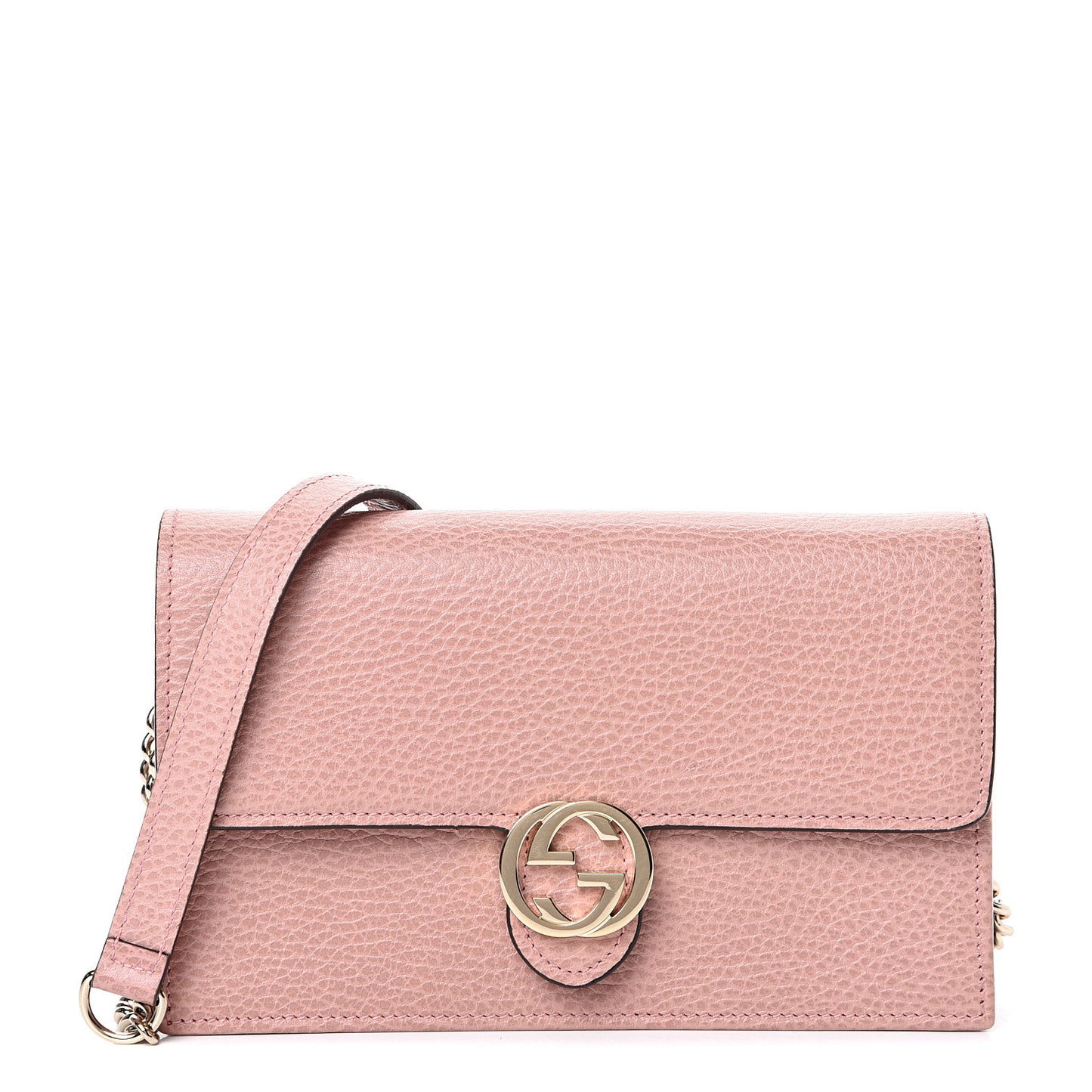 Dollar Calfskin Interlocking G Chain Wallet Soft Pink