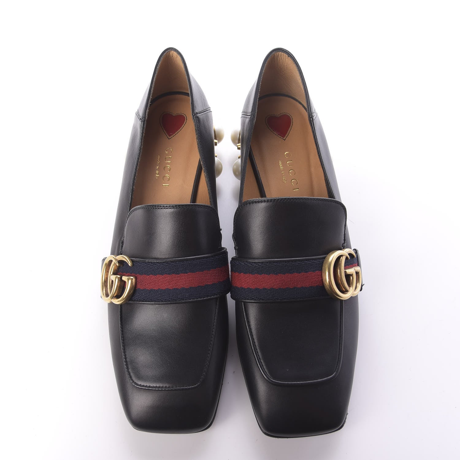 Gucci Betis Glamour Calfskin Web Pearl Embellished Peyton 35mm Loafer Pumps 36.5 Black 6 of 10