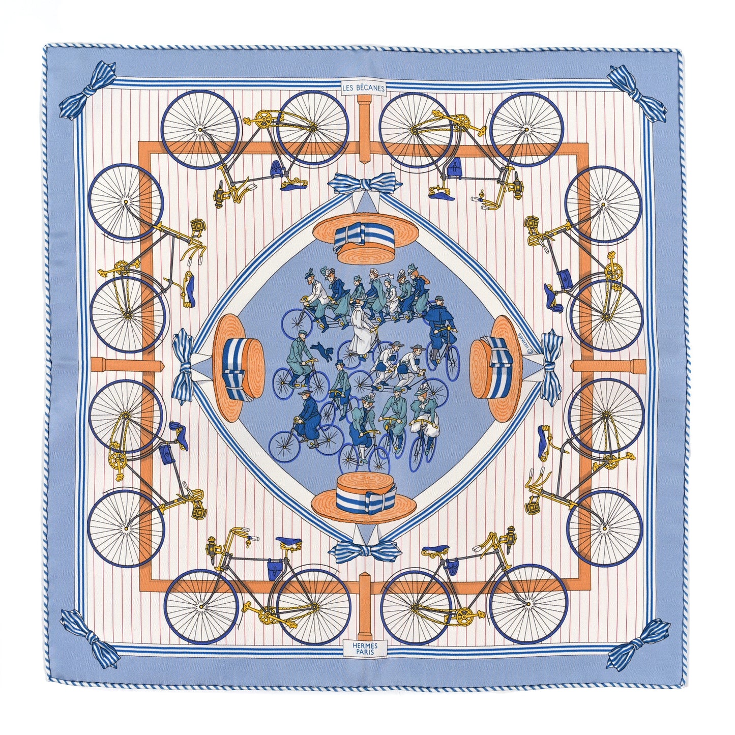 Silk Vintage Les Becanes Scarf 70 Bleu Clair Beige Dore