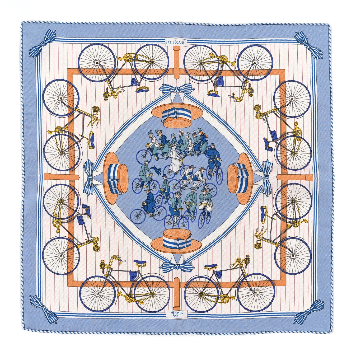 Hermes Silk Vintage Les Becanes Scarf 70 Bleu Clair Beige Dore 1 of 3