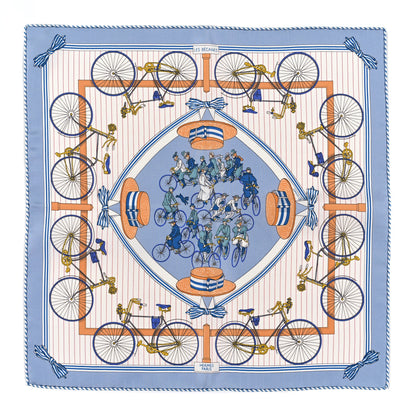 Hermes Silk Vintage Les Becanes Scarf 70 Bleu Clair Beige Dore 1 of 3
