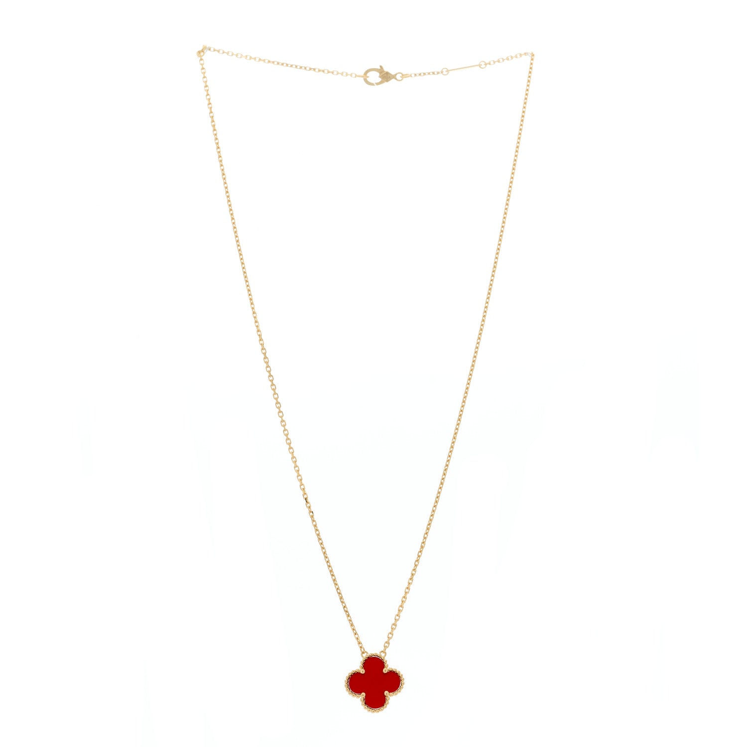 Van Cleef & Arpels 18K Yellow Gold Carnelian Vintage Alhambra Pendant Necklace 2 of 7