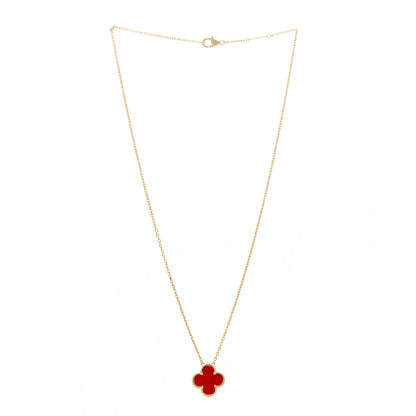 Van Cleef & Arpels 18K Yellow Gold Carnelian Vintage Alhambra Pendant Necklace 2 of 7
