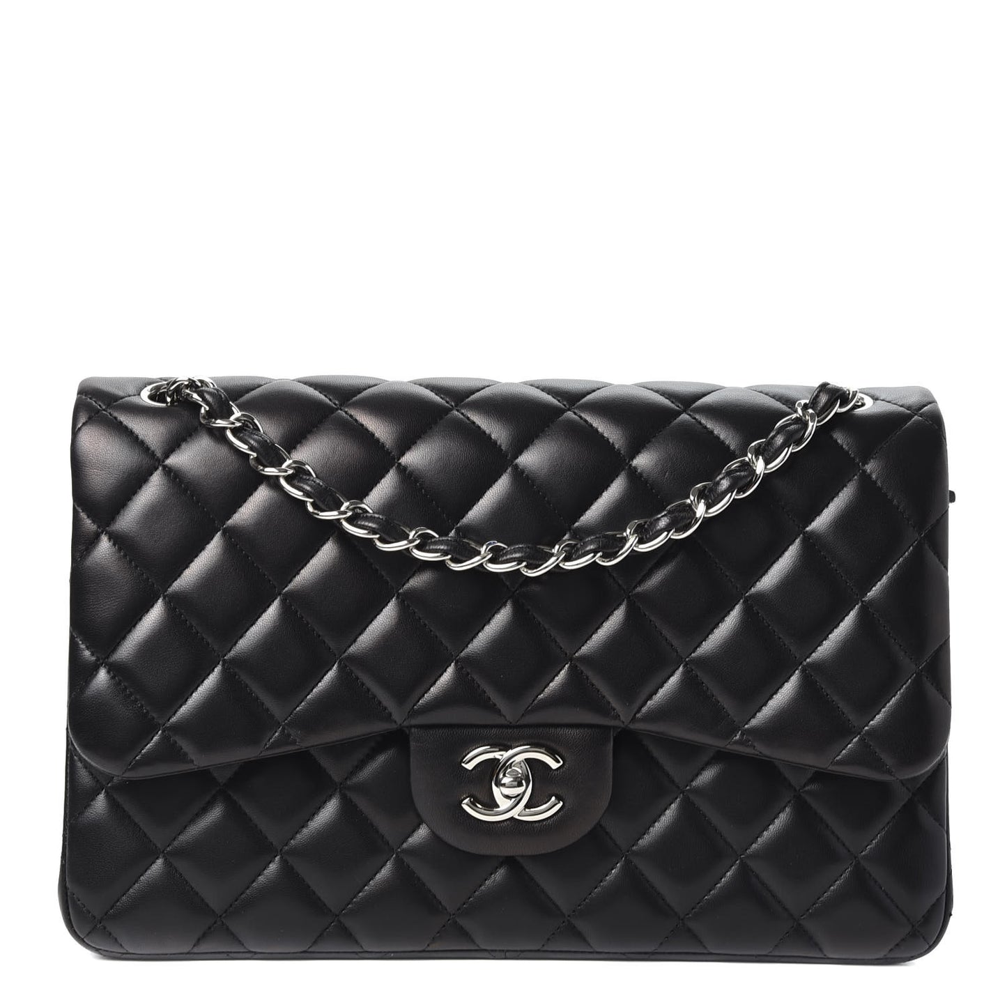 Lambskin Quilted Jumbo Double Flap Black