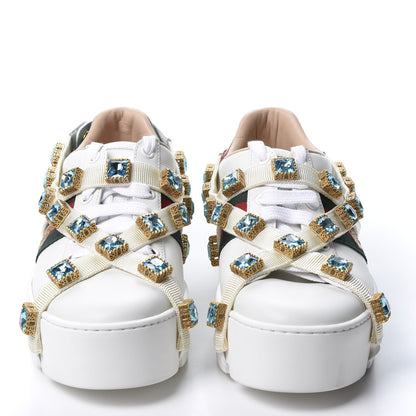 Gucci Calfskin Removable Crystals Bee Embroidered Womens Ace Platform Sneakers 36.5 White 2 of 11