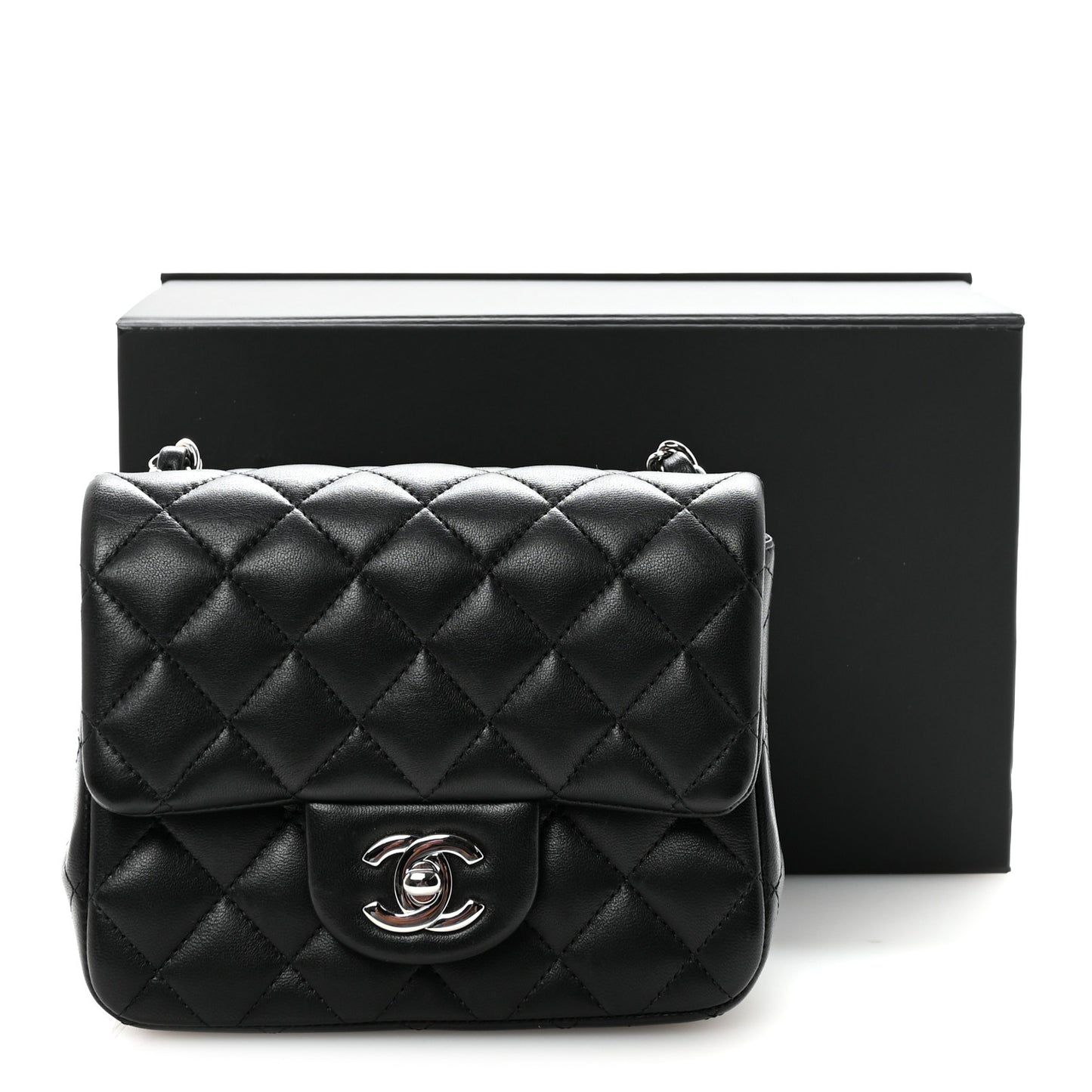 Lambskin Quilted Mini Square Flap Black