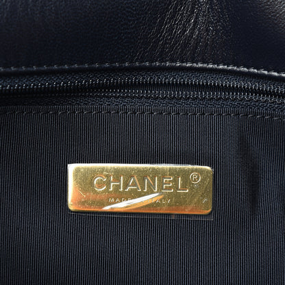 Chanel Shiny Goatskin Quilted Maxi 19 Flap Navy Blue 5 of 11
