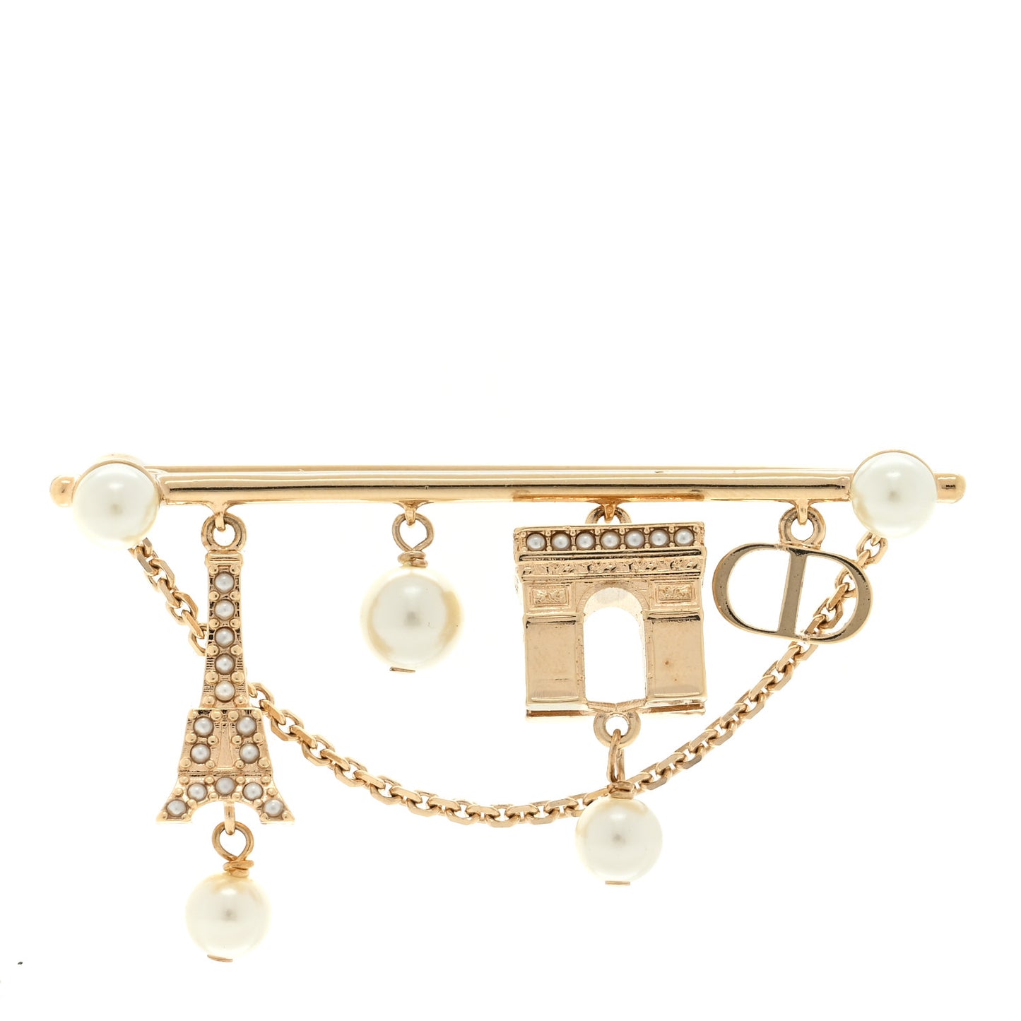 Pearl Crystal Plan de Paris Brooch Gold White
