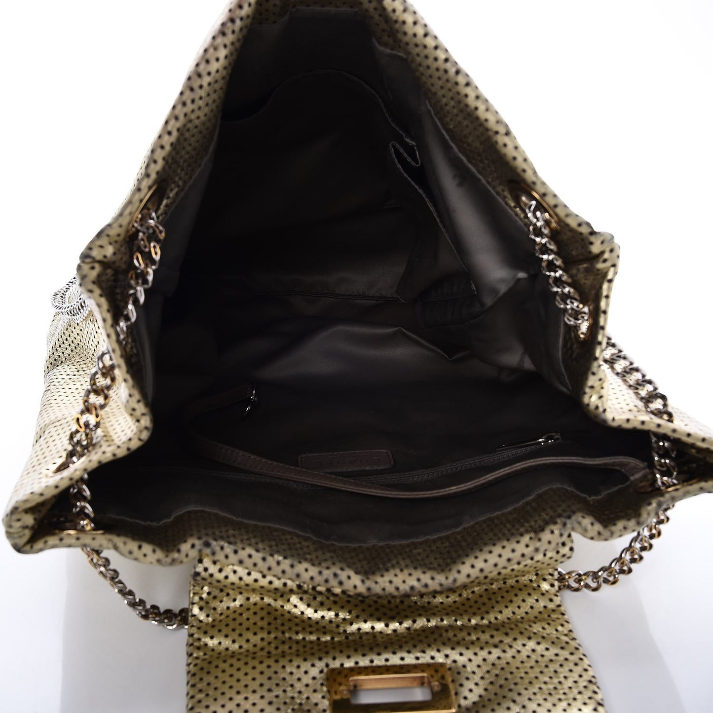 Metallic Crackled Calfskin Perforated Drill Shoulder Bag Gold