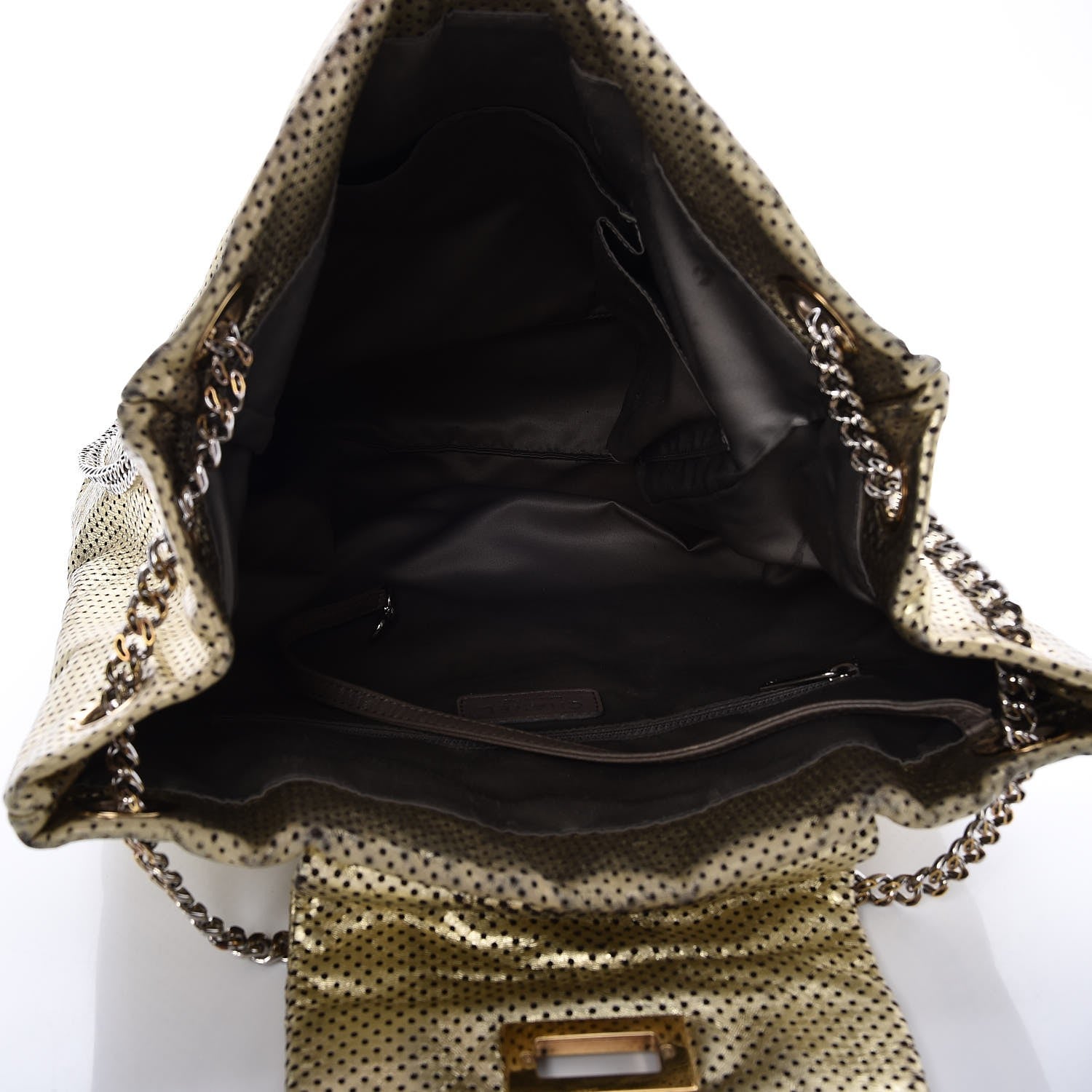 Chanel Metallic Crackled Calfskin Perforated Drill Shoulder Bag Gold 6 of 12