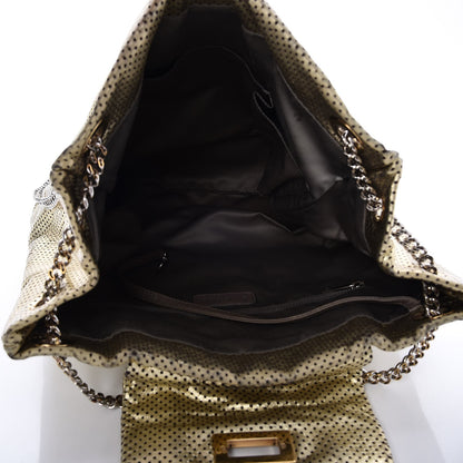 Chanel Metallic Crackled Calfskin Perforated Drill Shoulder Bag Gold 6 of 12