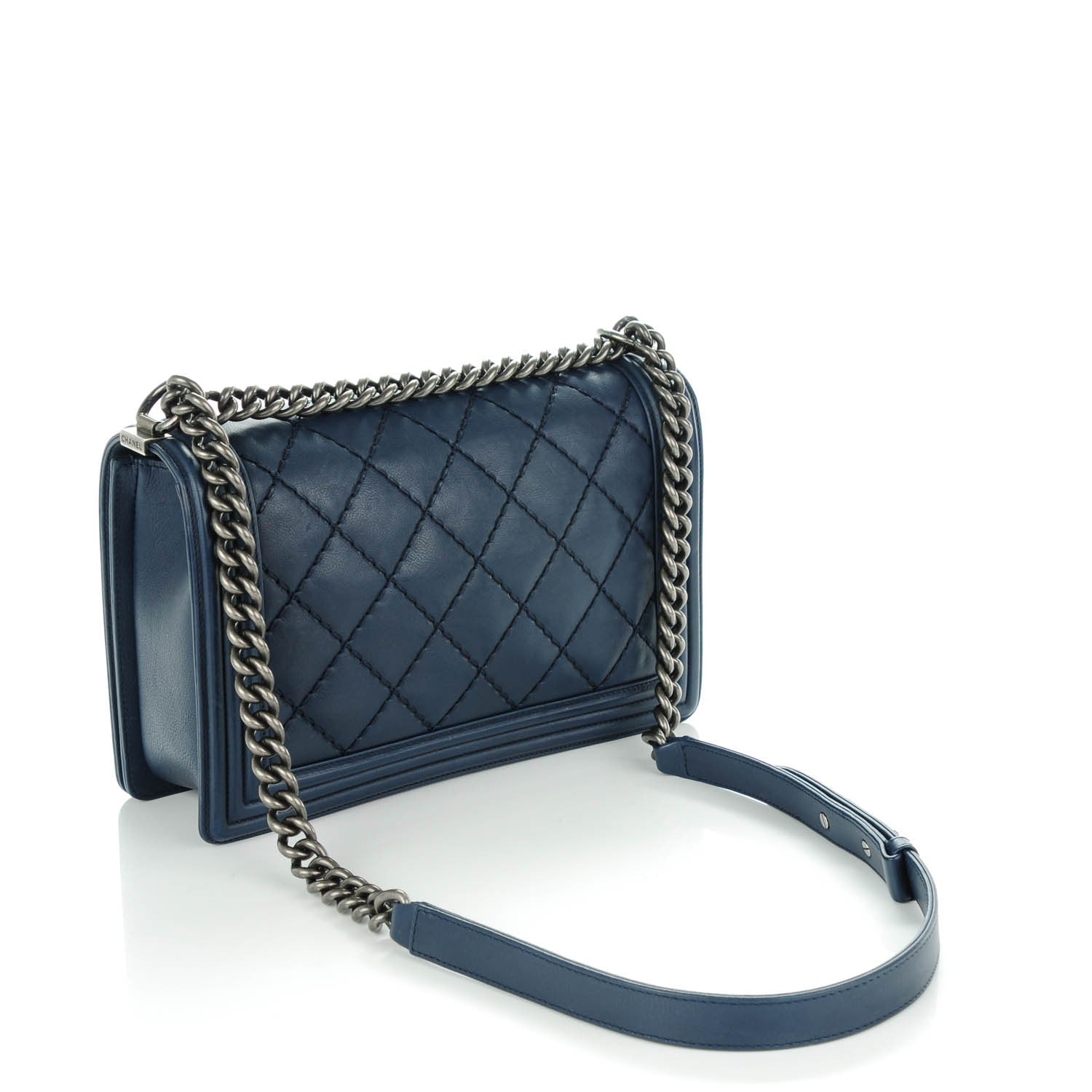 Chanel Calfskin Double Stitch New Medium Boy Flap Navy Blue 3 of 7