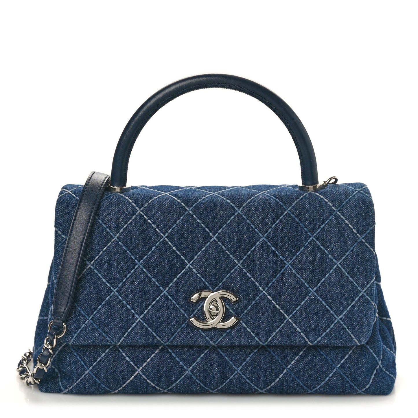 Denim Quilted Small Coco Handle Flap Blue Blue