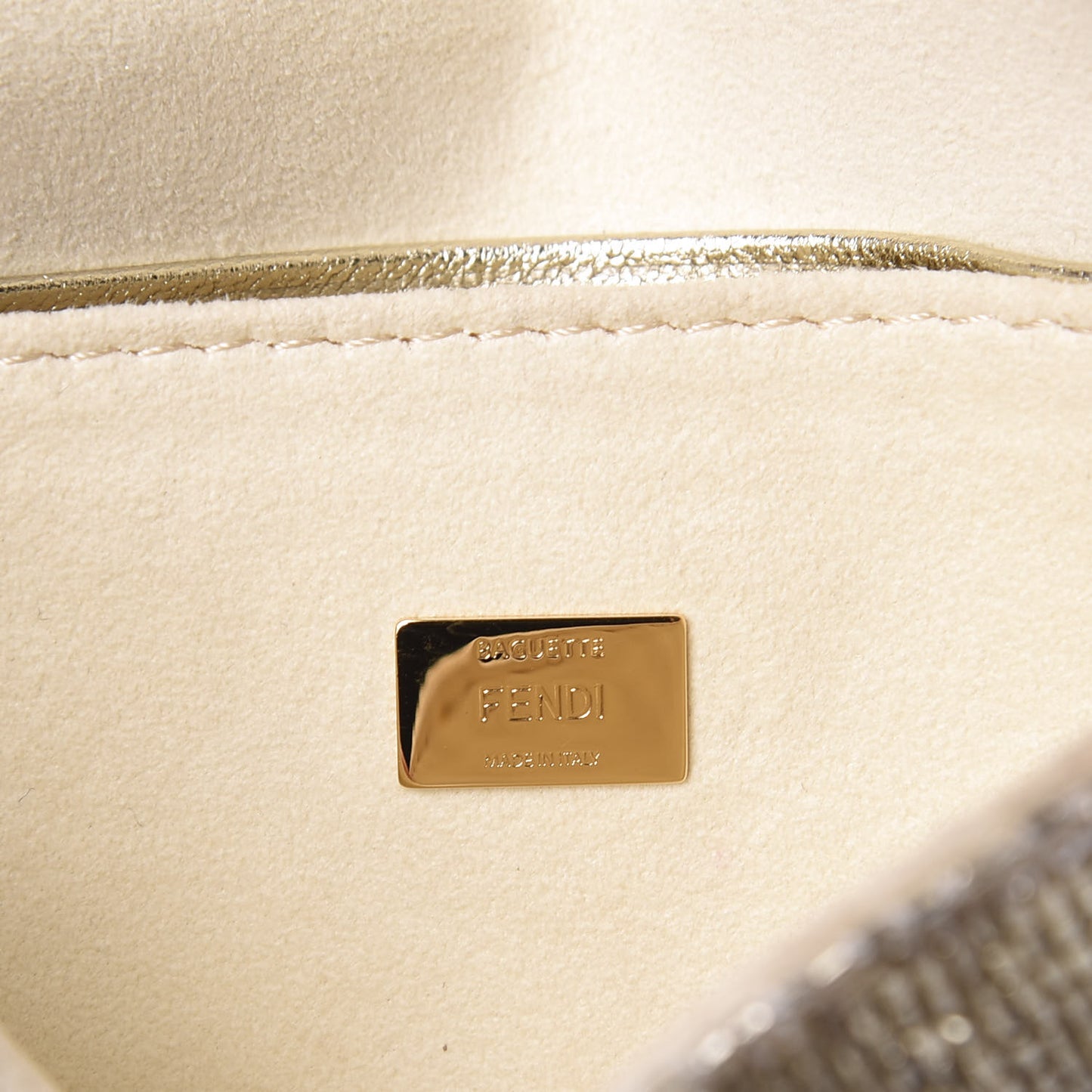 Laminated Goatskin Beaded Micro Baguette Oro Chiaro Platino
