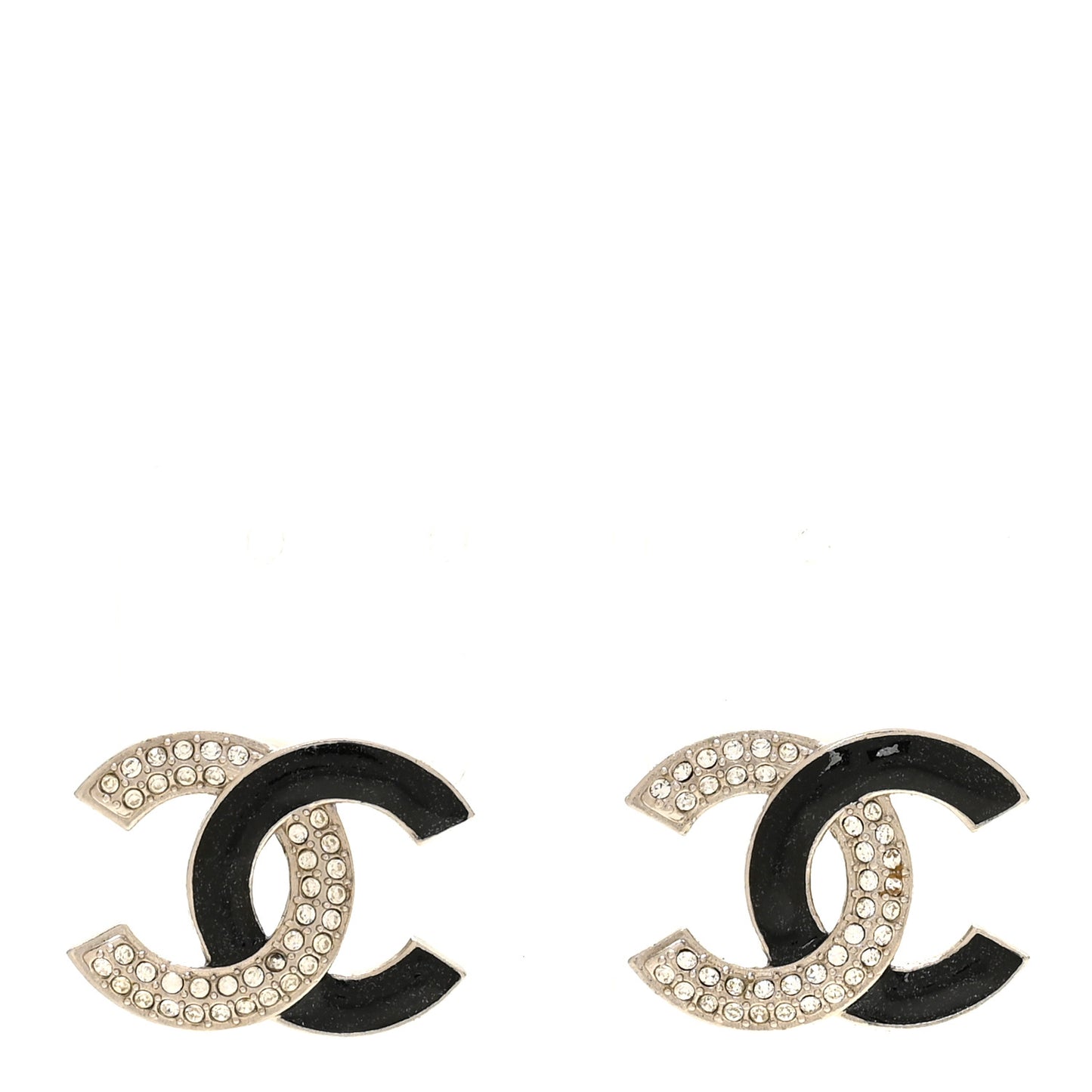 Crystal Enamel CC Earrings Silver Black
