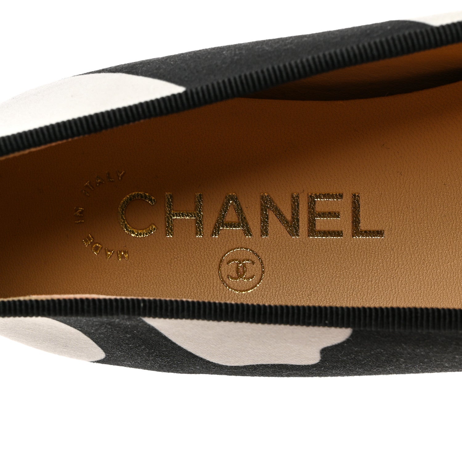Chanel Printed Fabric Grosgrain Cap Toe CC Ballerina Flats 37.5 Black White 6 of 9