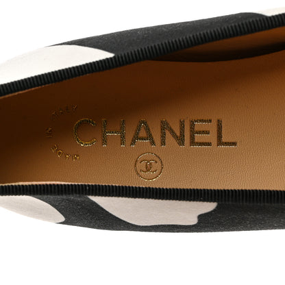 Chanel Printed Fabric Grosgrain Cap Toe CC Ballerina Flats 37.5 Black White 6 of 9