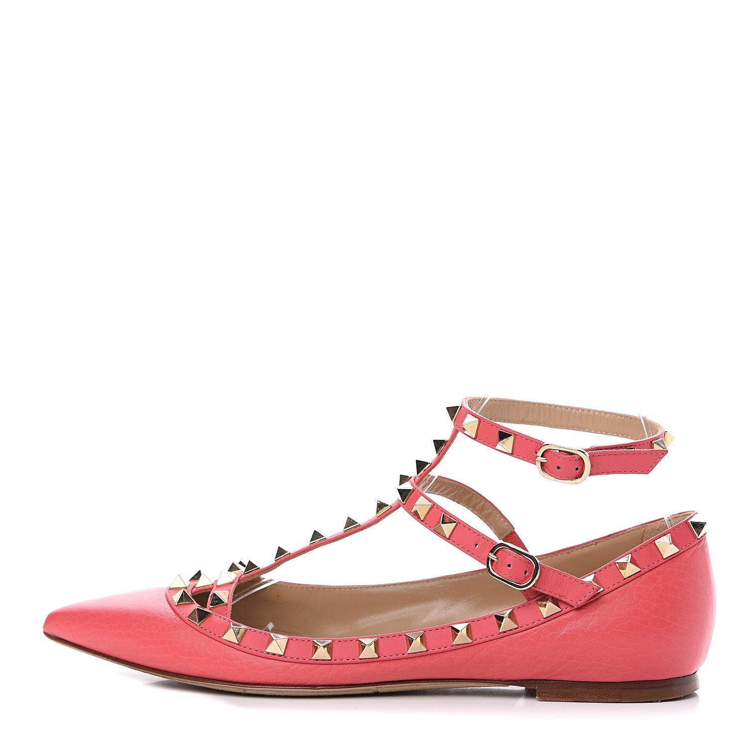 Valentino Garavani Pebbled Calfskin Rockstud Cage Ballerina Flats 39 Deep Rose 1 of 11