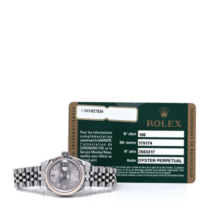 Rolex Stainless Steel 18K White Gold Diamond 26mm Oyster Perpetual Datejust Watch Silver 179174 9 of 9