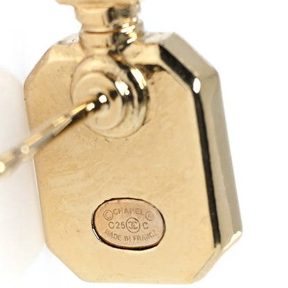 Chanel Resin CC No 5 Perfume Bottle Earrings Gold Pearly White 4 of 5