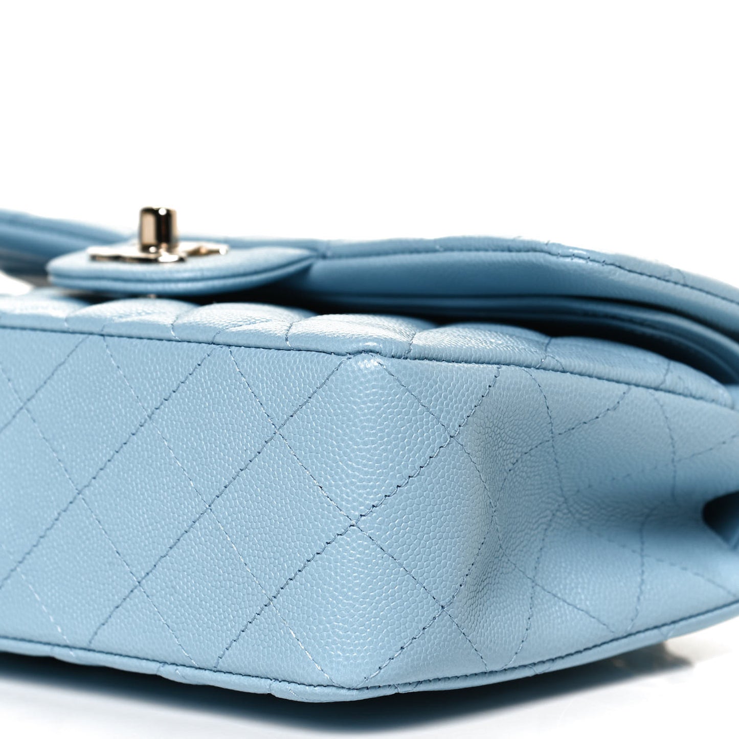 Caviar Quilted Small Double Flap Light Blue