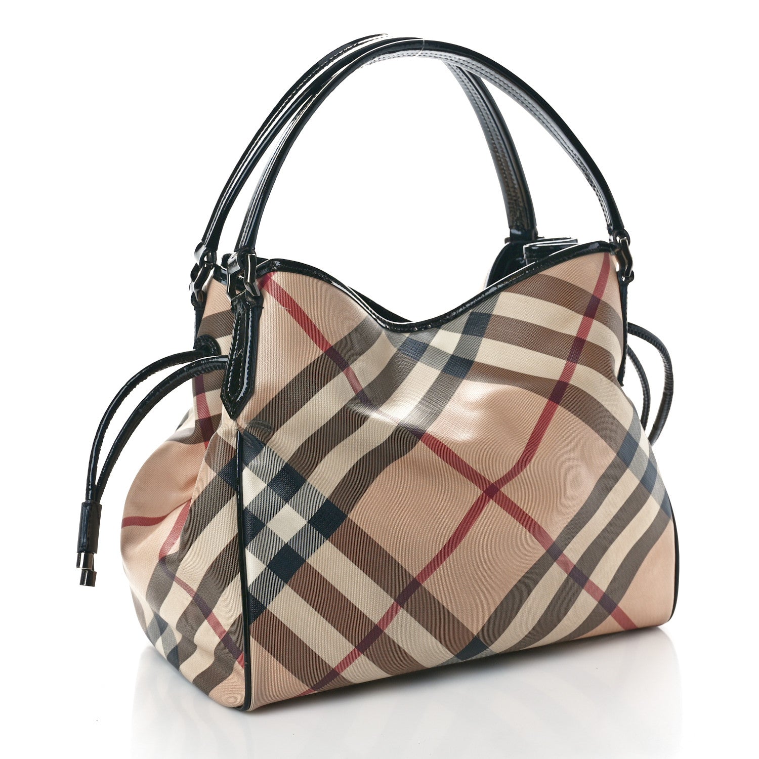 Burberry Patent Nova Check Small Bilmore Tote Black 3 of 9