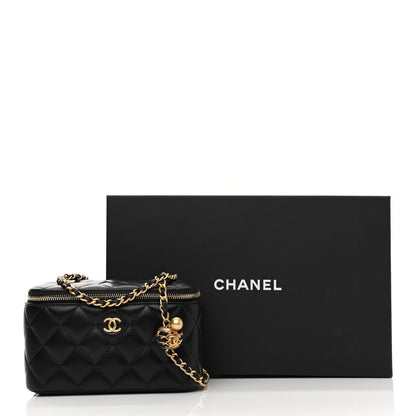 Chanel Lambskin Quilted Small Pearl Crush Vanity Case With Chain Black 12 of 15