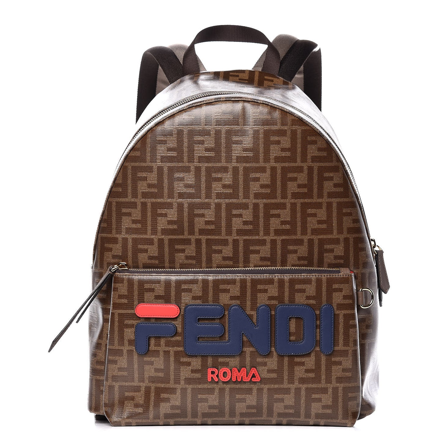 X FILA Glazed Fabric Vitello Century FF 1974 Mania Pouch Pocket Backpack Mogano Panna Blueberry