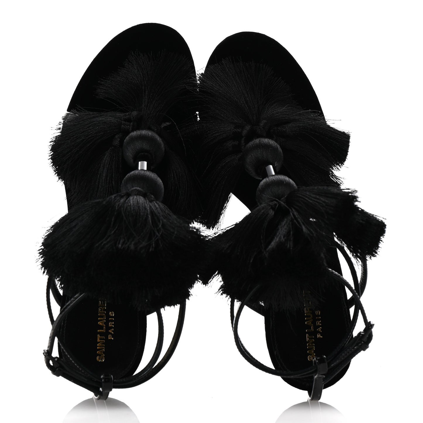 Vernice Chiffon Tassel Embellished Pierre Pon Pon 110 Sandals 38.5 Black