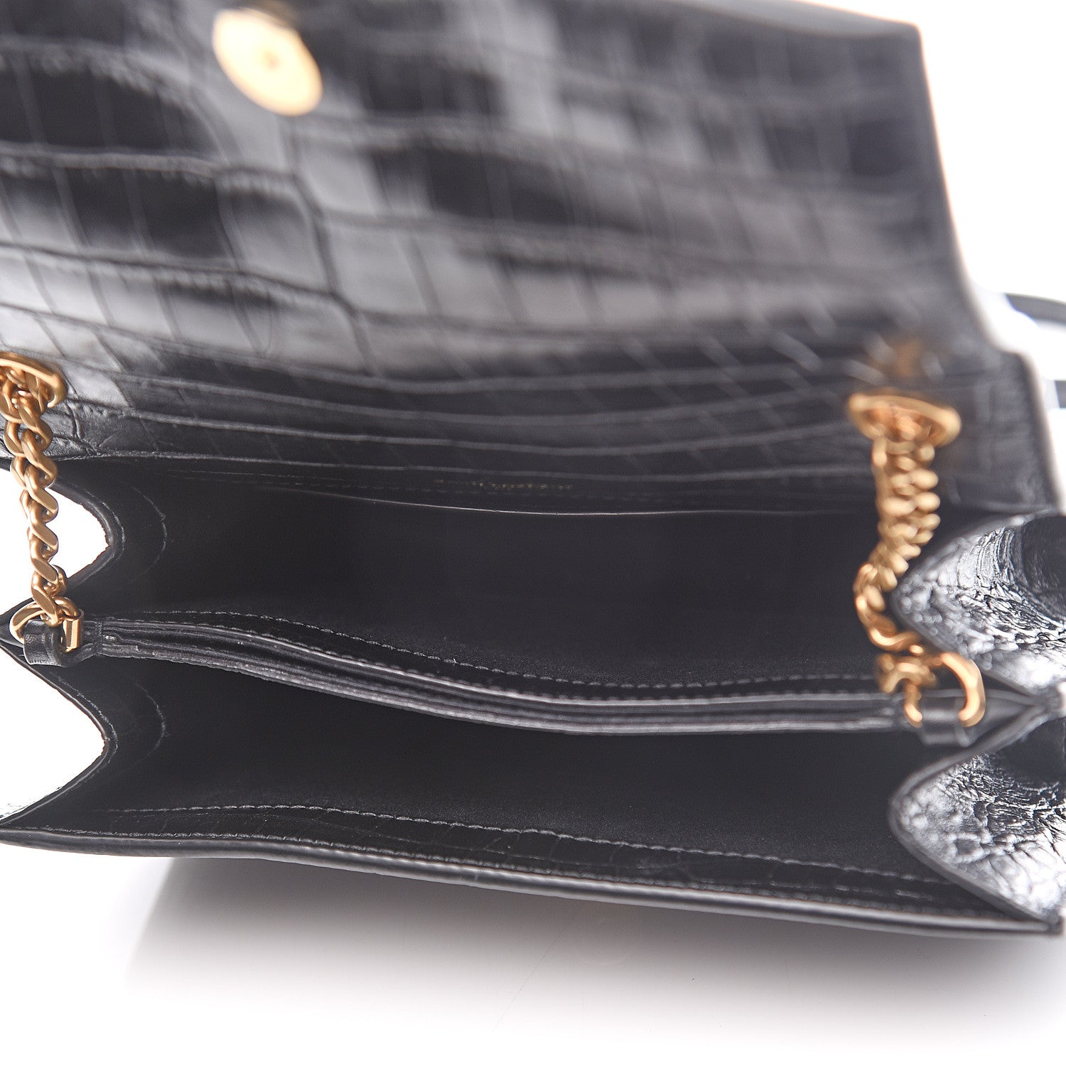 Saint Laurent Calfskin Crocodile Embossed Small Monogram Sunset Black 4 of 8