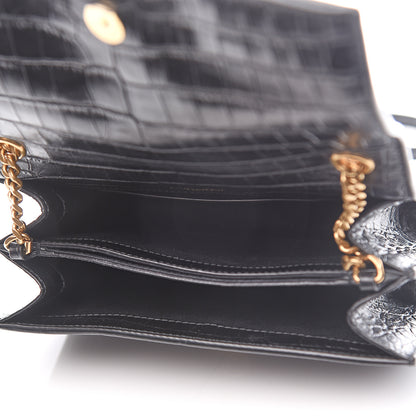 Saint Laurent Calfskin Crocodile Embossed Small Monogram Sunset Black 4 of 8