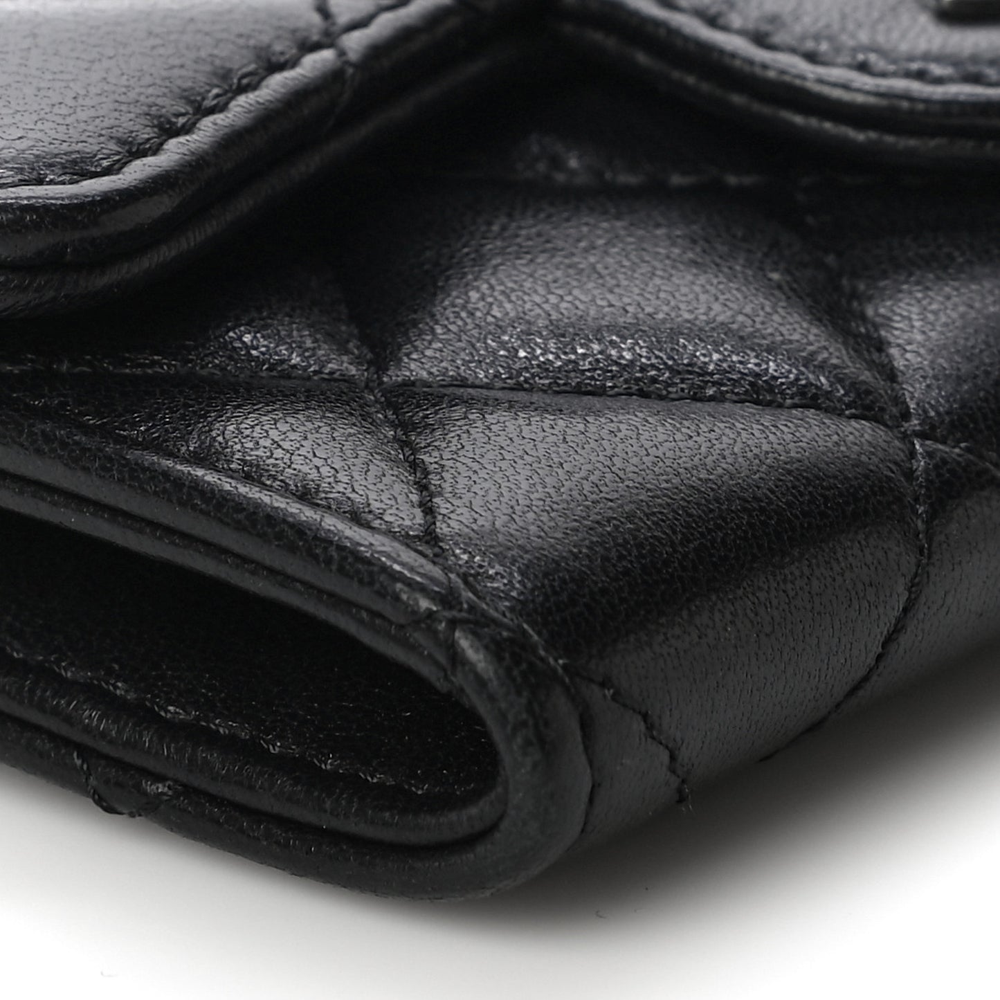 Lambskin Quilted Flap Card Holder Wallet Black