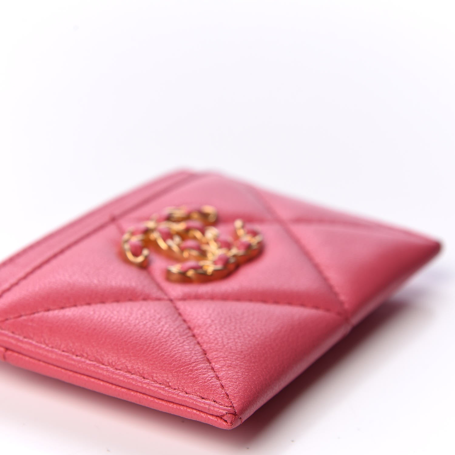 Chanel Lambskin Quilted Chanel 19 Card Holder Dark Pink 5 of 10