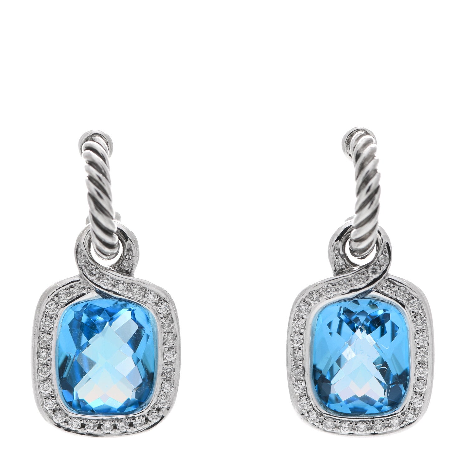 David Yurman Sterling Silver Diamond Blue Topaz Labyrinth Drop Earrings 1 of 5