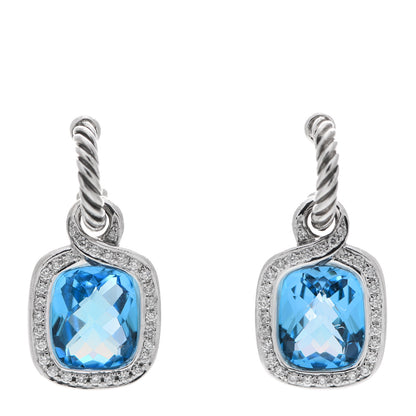 David Yurman Sterling Silver Diamond Blue Topaz Labyrinth Drop Earrings 1 of 5