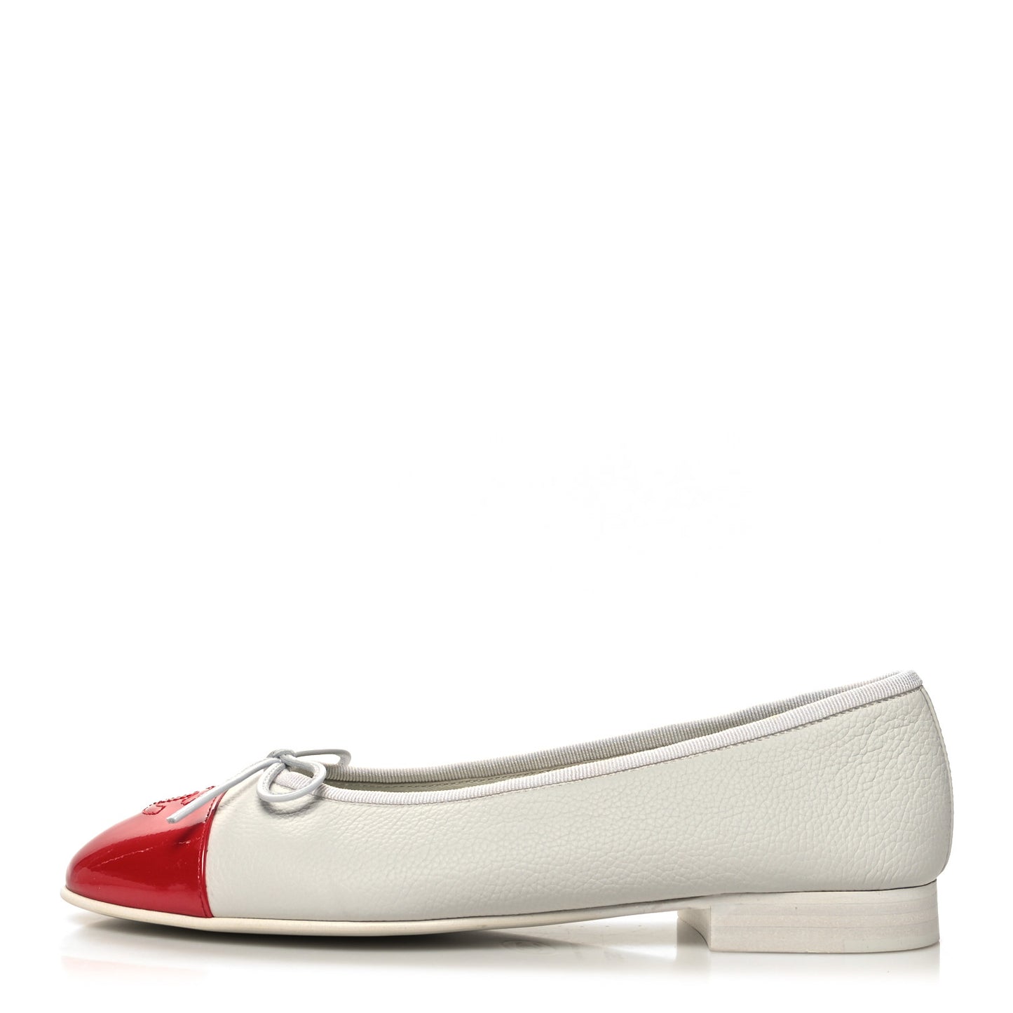 Patent Calfskin CC Cap Toe Ballerina Flats 36.5 White Red