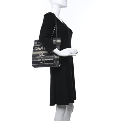 Chanel Striped Canvas Mini Deauville Tote Dark Grey 2 of 7