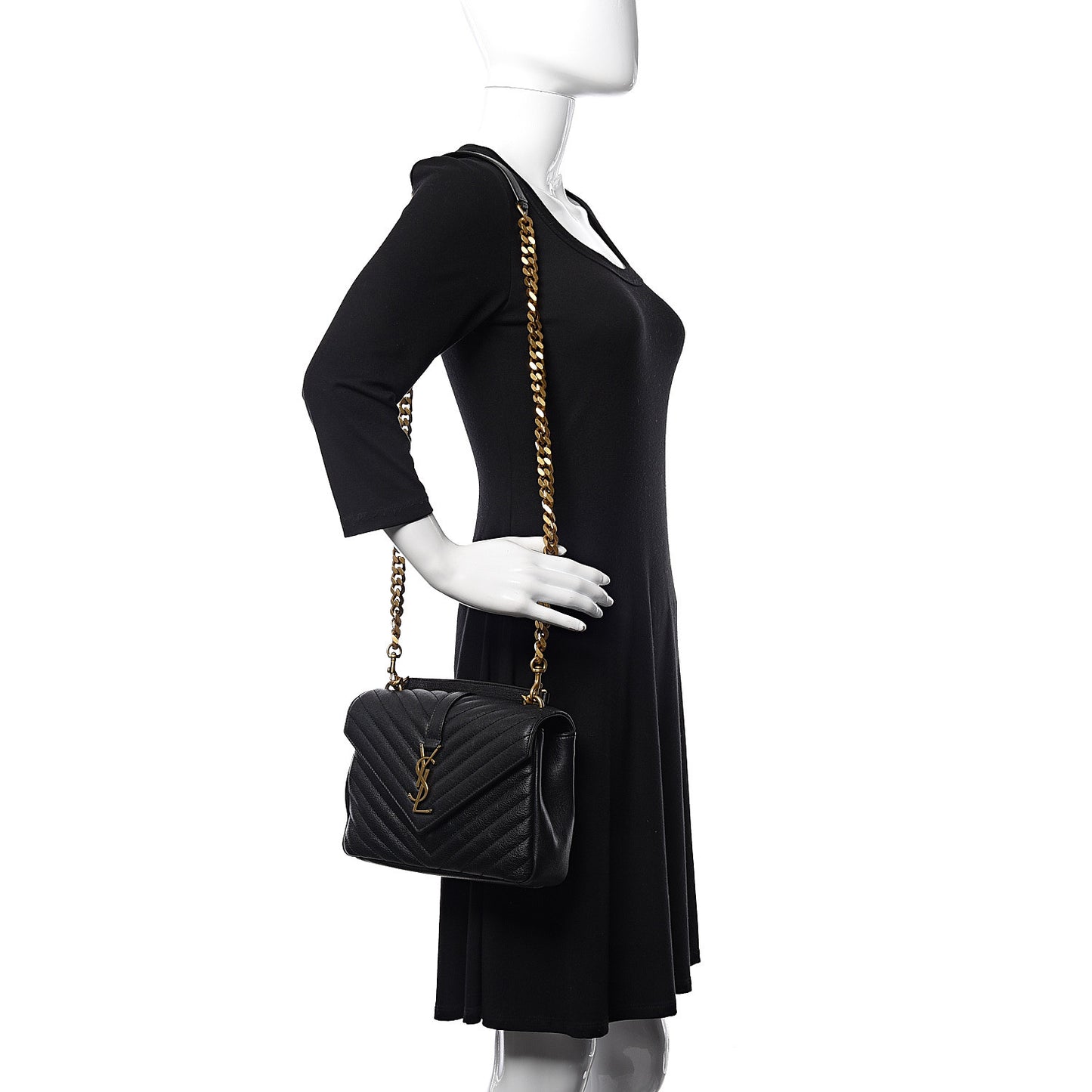 Sheepskin Matelasse Chevron Monogram Medium College Bag Black